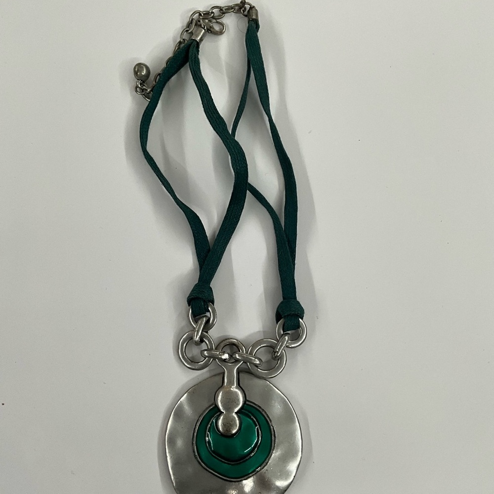 Silver Pendant Necklace with Green Cord